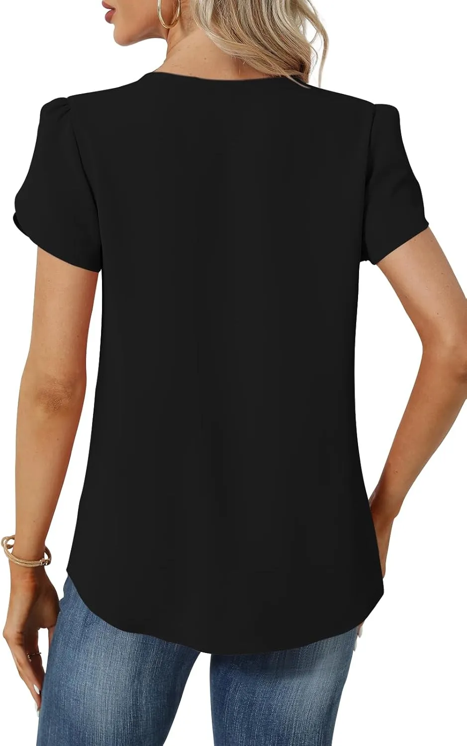 Womens Summer Tunic Tops Pleated Square Neck T Shirts Casual Petal Short Sleeve Blouses