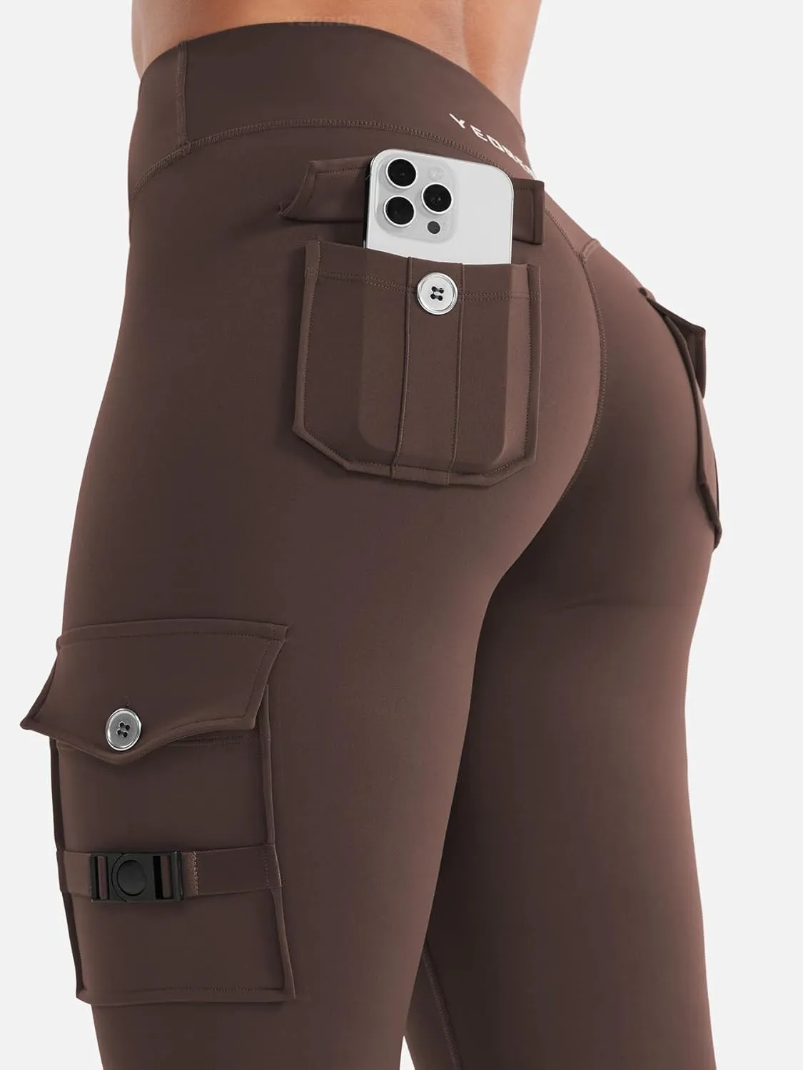 YEOREO CoreFlex Workout Cargo Leggings with Pockets for Women Hidden Scrunch Butt Lifting Leggings Gym Yoga Pants